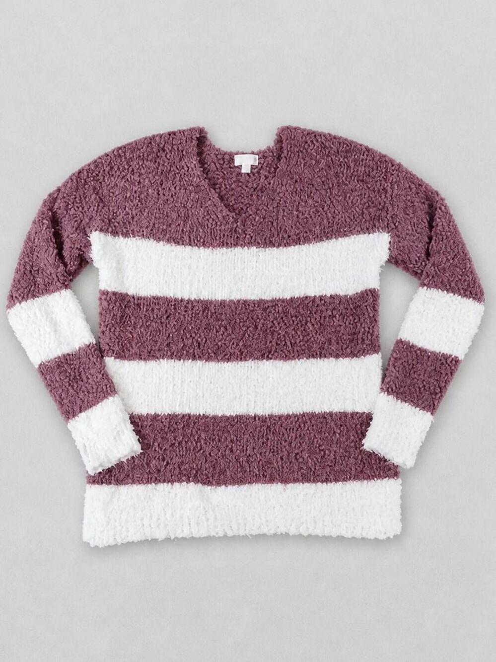 🔹️SO Mauve & White Striped Soft Fuzzy Long Sleeve Sweater Small
